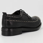 Women's Derby Brogue with Studs in Calf Leather in Nero Black (JPD0828/7)