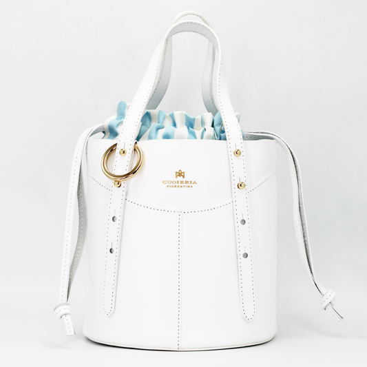 Shop Women's Italian-made Cuoieria Fiorentina Italian leather small bucket handbag in white (B000005901420) or browse our range of hand-made Italian handbags for women in-store at Aliverti Cape Town, or shop online. 

We deliver in South Africa & offer multiple payment plans as well as accept multiple safe & secure payment methods.