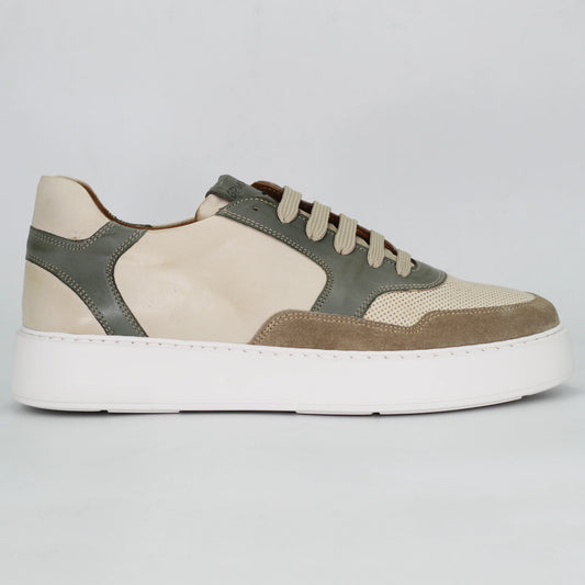 Men's sneaker in calf leather naturale cuoio and blu (GRUHEND-01 1933)