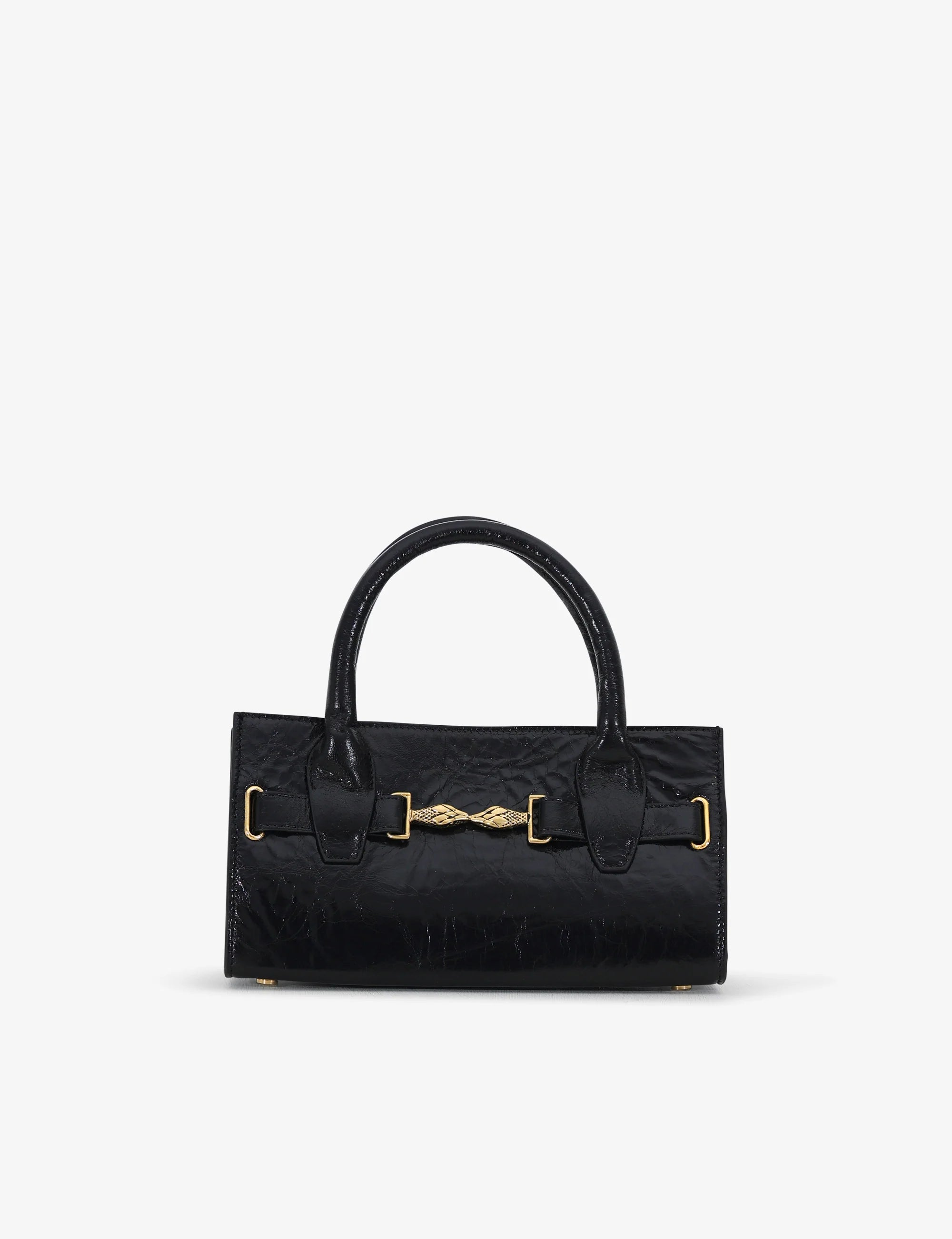Mini bag made of precious lambskin with a crumpled effect and a delicate glossy finish, with double handles and a removable leather shoulder strap.
The bag is embellished on both the front and back with the iconic Tramontano archive accessory, in handcrafted gold-plated brass.
Top closure with magnet.

Microfiber lining.&nbsp;Gold-finish accessories.

Material:&nbsp;Moon lamb
Dimensions:&nbsp;25x13x10.5 cm