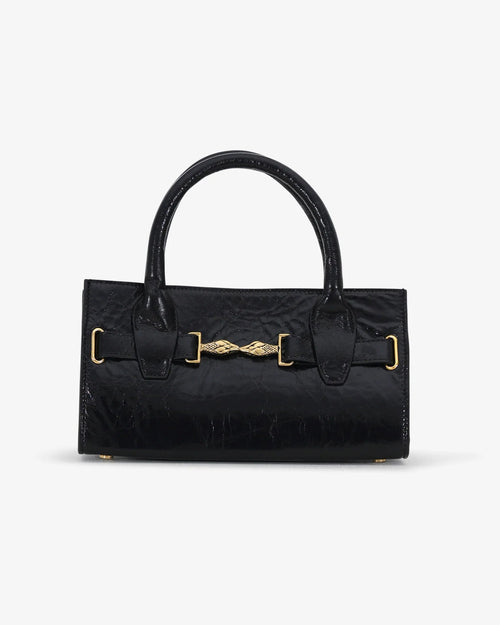Mini bag made of precious lambskin with a crumpled effect and a delicate glossy finish, with double handles and a removable leather shoulder strap.
The bag is embellished on both the front and back with the iconic Tramontano archive accessory, in handcrafted gold-plated brass.
Top closure with magnet.

Microfiber lining.&nbsp;Gold-finish accessories.

Material:&nbsp;Moon lamb
Dimensions:&nbsp;25x13x10.5 cm
