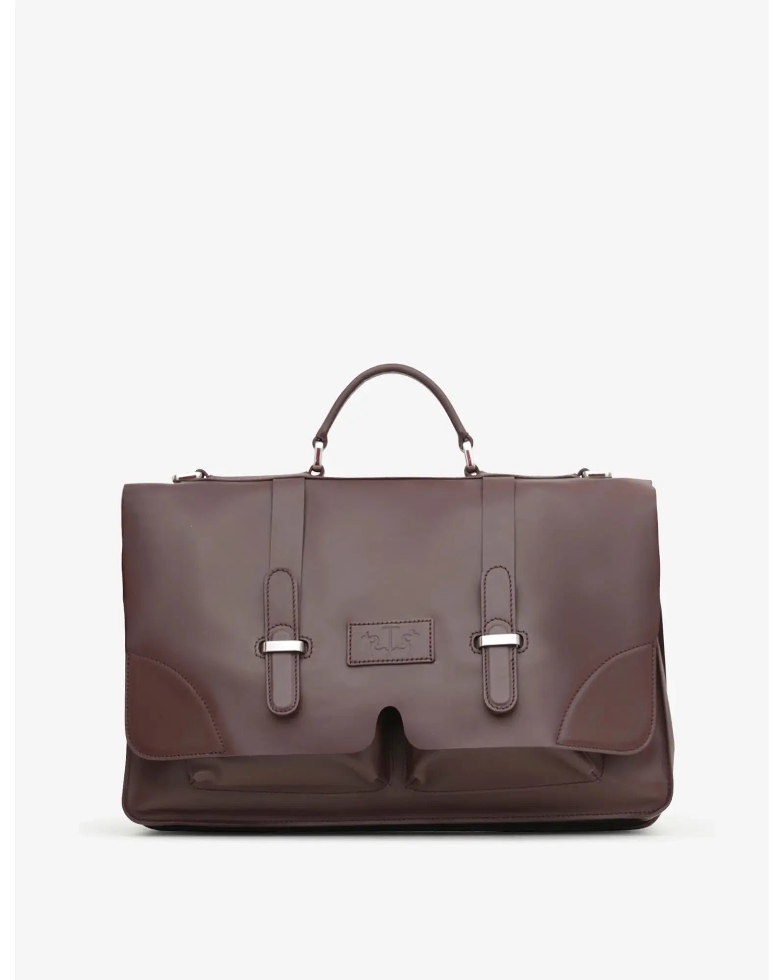 Work folder in fine smooth calfskin, completely unlined. Equipped with adjustable and removable handle and shoulder strap. The flap is closed by double metal loops and is worked in a live cut. The folder has a double pocket on the front and one on the back.
The interior consists of two compartments with a central partition and a zippered pocket.
Microfiber lining.
Accessories with silver finish.

Material: smooth calf
Dimensions:&nbsp;42x28x11 cm