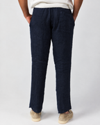 Navy Blue 100% linen drawstring trousers, Amalfi by Aliverti, made in Italy.