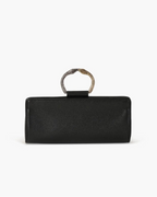 Laminated leather clutch with rounding rigid body and removable leather strail strap.Brass double-sided braceletDouble gold and silver color, iconic accessory of the Tramontano archive handcrafted. Top closure with double magnets. Microfiber lining. Accessories in silver finish. Material: shimmer calfDimensions: 31x12x8 cm