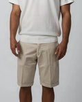 Beige cotton gabardine tailored shorts with slant pockets and cuffed hem – Fiftieth Cielo shorts, Aliverti