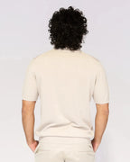 Sand knit polo with Johnny collar and V-neck, fine knit – Aliverti