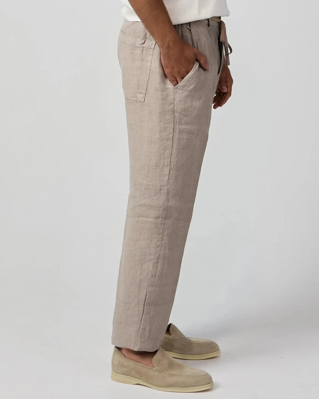 Beige 100% linen drawstring trousers, Amalfi by Aliverti, made in Italy.
