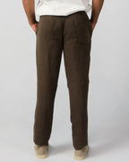 Dark brown (Moro) 100% linen drawstring trousers, Amalfi by Aliverti, made in Italy.