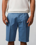 Blue cotton gabardine tailored shorts with slant pockets and cuffed hem – Fiftieth shorts, Aliverti