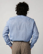 Sky blue cotton-linen shirt, classic collar, breathable weave – Fiftieth shirt, Aliverti