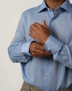 Sky blue cotton-linen shirt, classic collar, breathable weave – Fiftieth shirt, Aliverti
