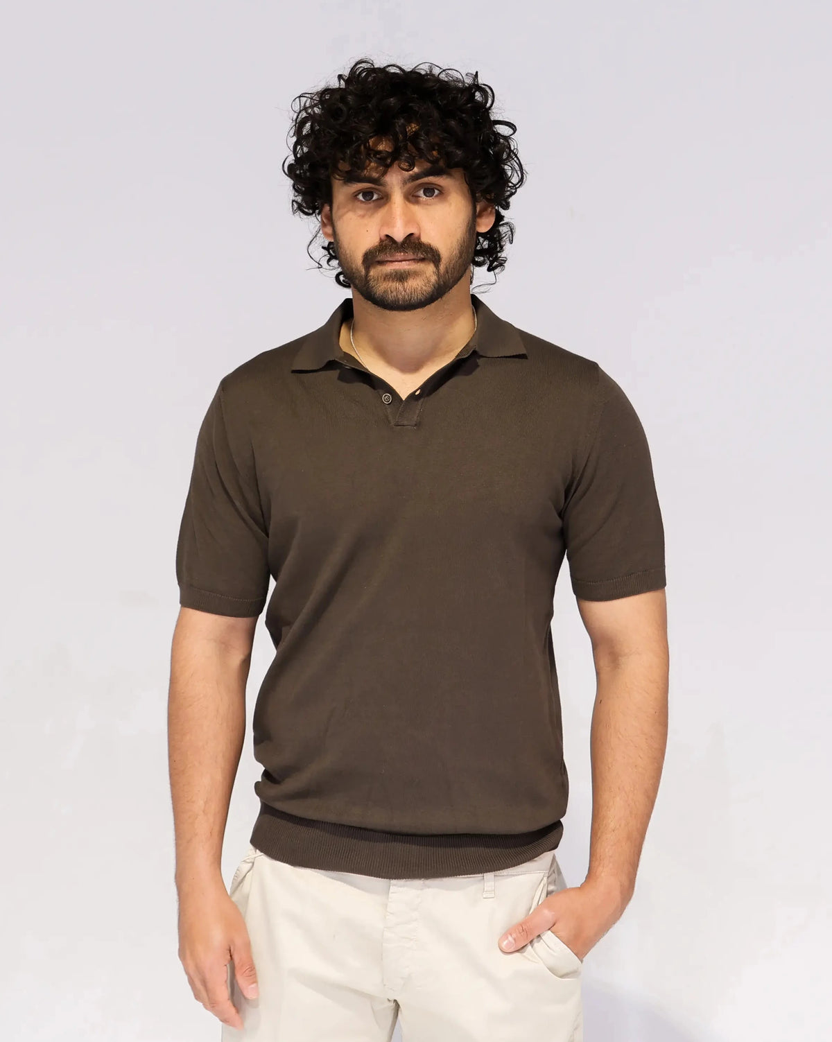 Testa Di Moro Brown knit polo shirt, fine knit, classic collar – Aliverti