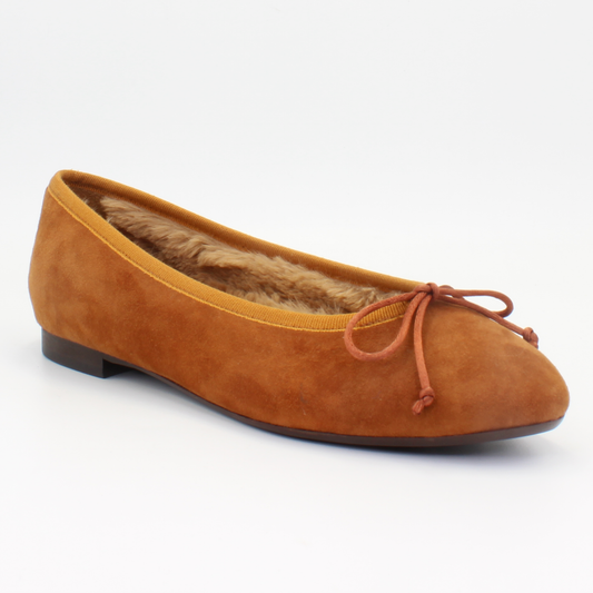 Ladies Classic Ballerina Lined with Fur - Leather Suede Bruciato - FB703