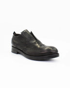 Ladies genuine leather Italian oxford brogue slip-on in black made in Italy exclusively by Aliverti