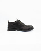 Ladies genuine leather Italian oxford brogue slip-on in black made in Italy exclusively by Aliverti