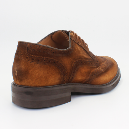 Men's Oxford Brogue in Calf Leather Suede Cognac Brown (MER6650)