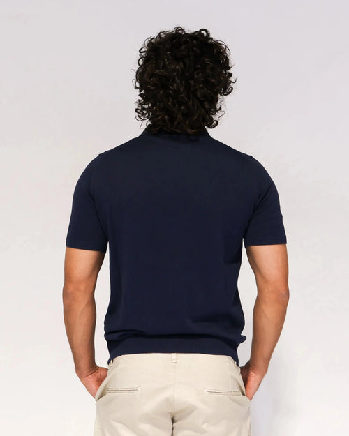 Navy blu knit polo shirt, fine knit, classic collar – Aliverti