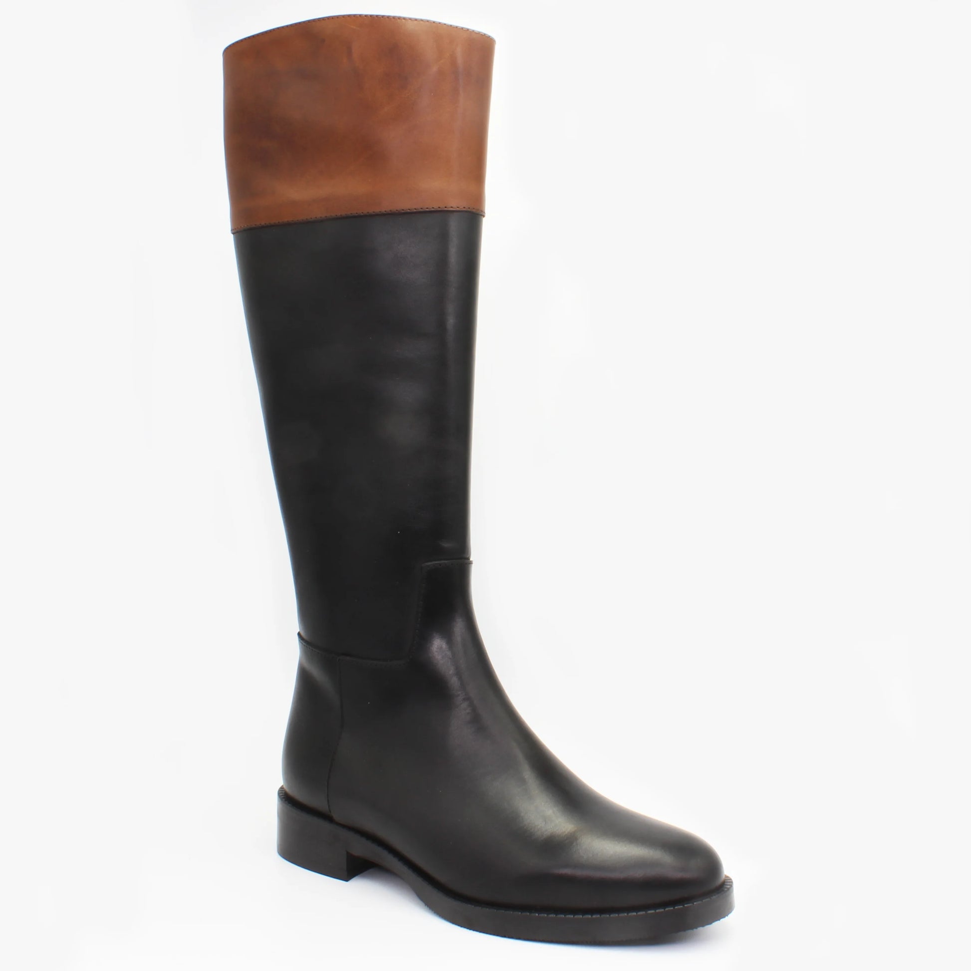 Women s Equestrian Boot in Calf Leather Nature Nero Black and Tabacco Tan GC2060