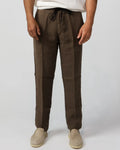 Dark brown (Moro) 100% linen drawstring trousers, Amalfi by Aliverti, made in Italy.