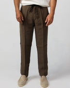 Dark brown (Moro) 100% linen drawstring trousers, Amalfi by Aliverti, made in Italy.