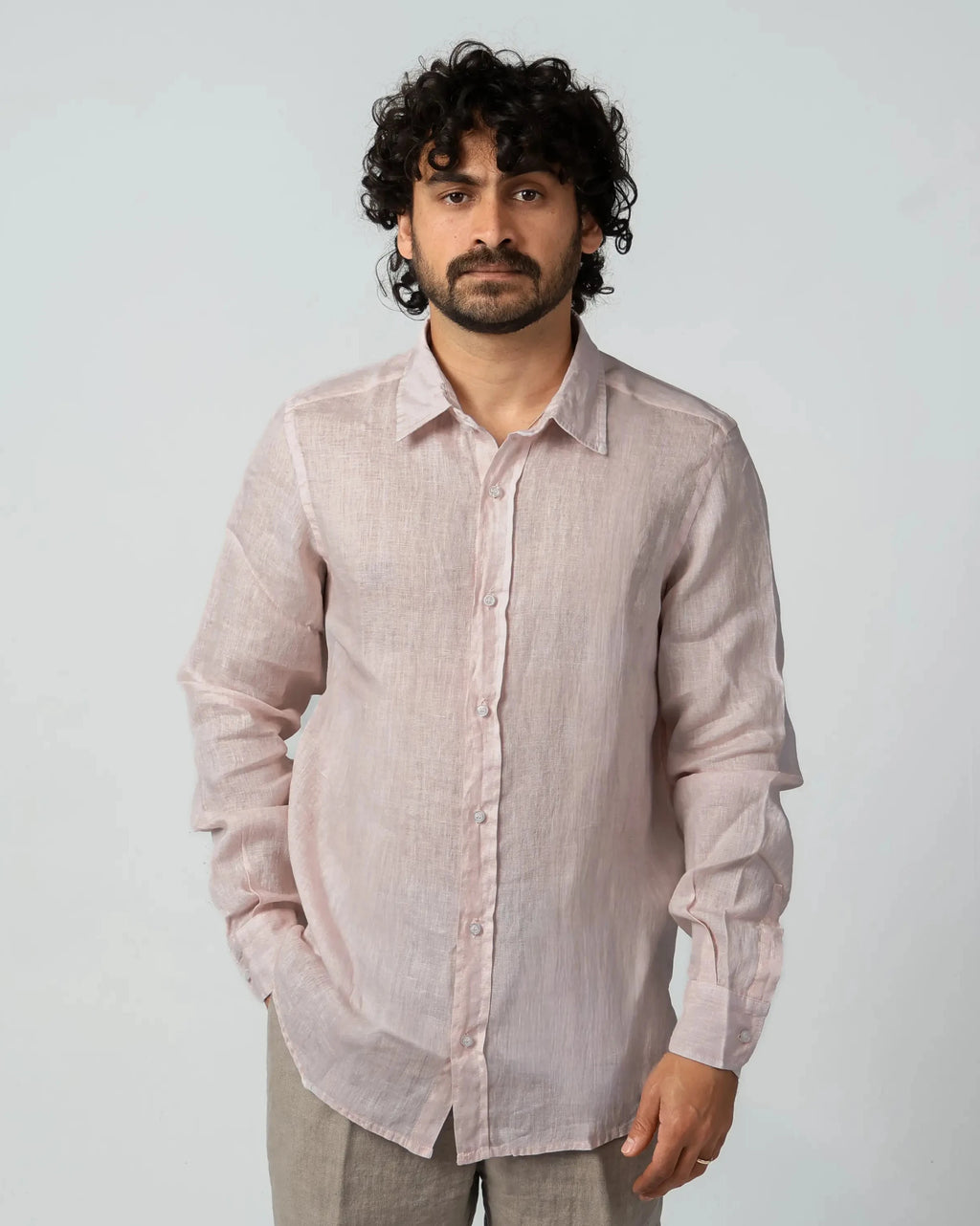 Blush pink 100% linen shirt, classic collar, button-down – Aliverti