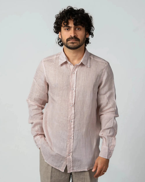 Blush pink 100% linen shirt, classic collar, button-down – Aliverti