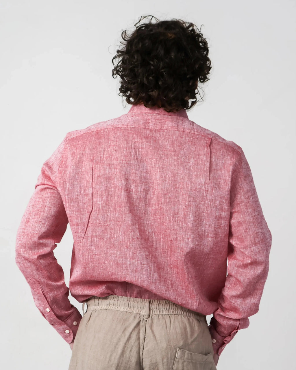 Red-pink melange cotton-linen shirt, classic collar with chest pocket – Fiftieth shirt, Aliverti