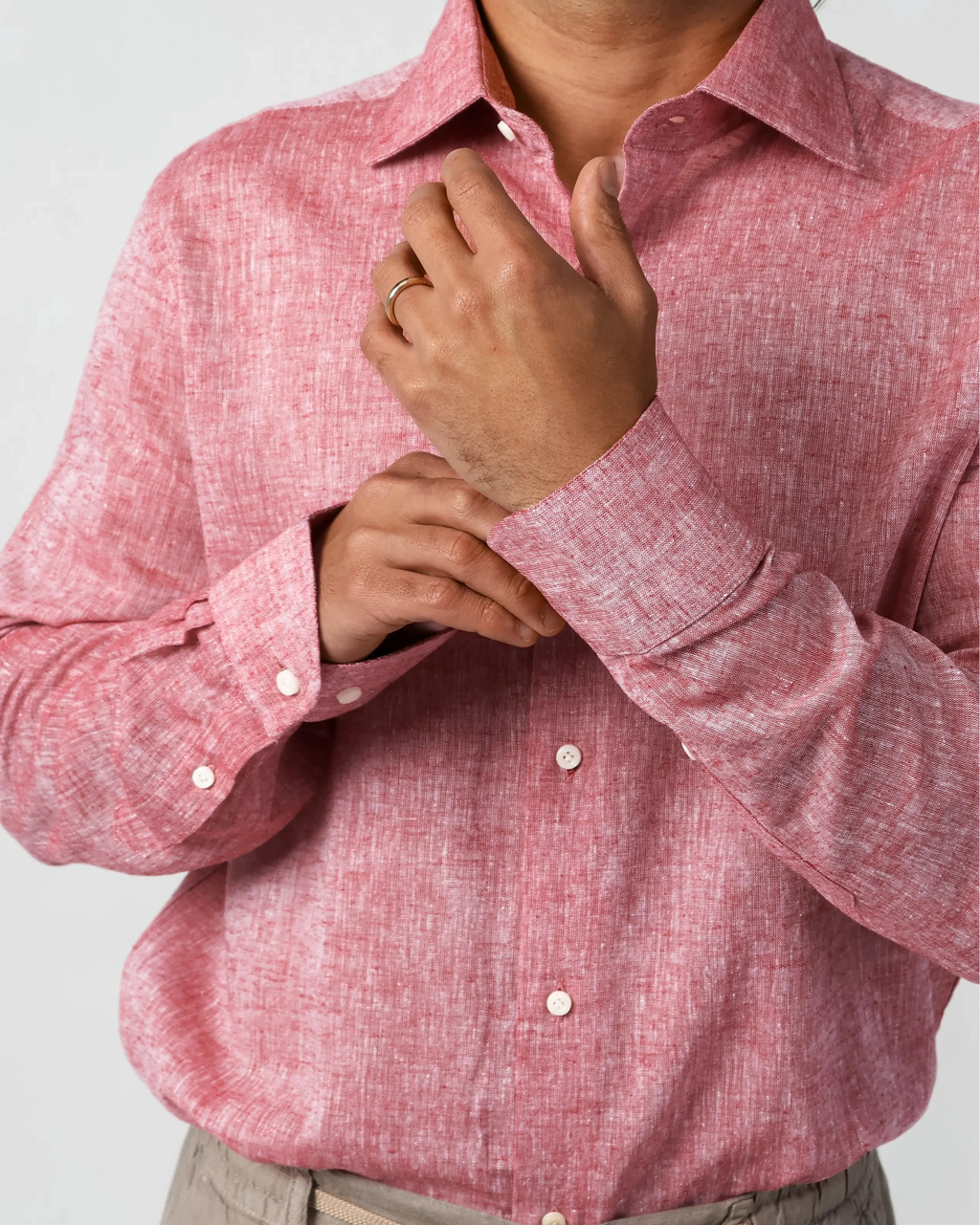 Red-pink melange cotton-linen shirt, classic collar with chest pocket – Fiftieth shirt, Aliverti