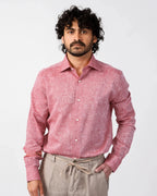 Red-pink melange cotton-linen shirt, classic collar with chest pocket – Fiftieth shirt, Aliverti