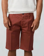 Rust cotton gabardine tailored shorts with slant pockets and cuffed hem – Fiftieth shorts, Aliverti