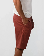 Rust cotton gabardine tailored shorts with slant pockets and cuffed hem – Fiftieth shorts, Aliverti