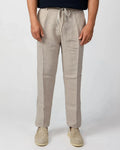 Taupe grey (Fango) 100% linen drawstring trousers, Amalfi by Aliverti, made in Italy.