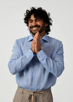 Men's Chambray Cotton-Linen Shirt in Celeste | CA26001
