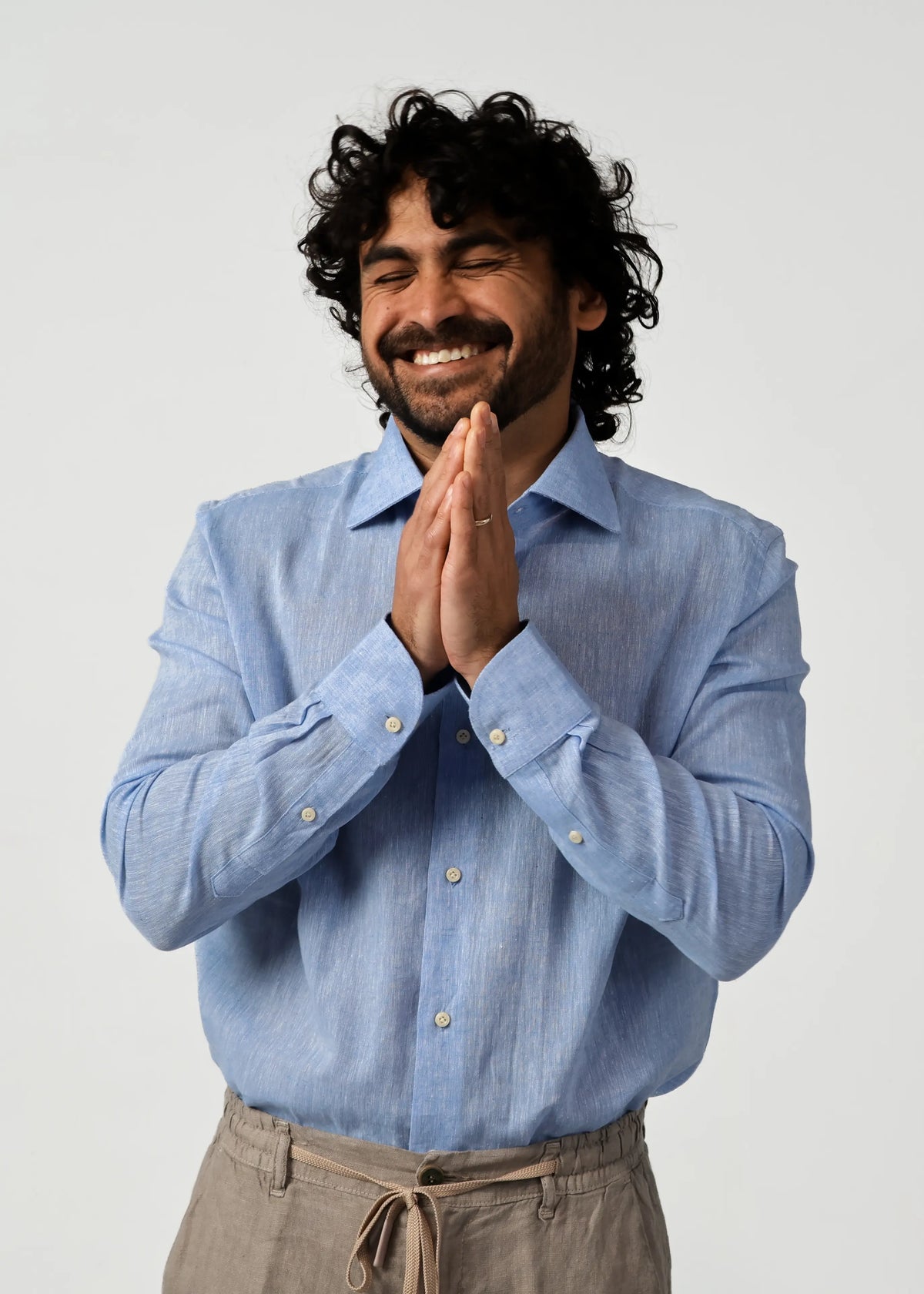 Men's Chambray Cotton-Linen Shirt in Celeste | CA26001