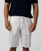 White linen shorts, relaxed fit summer style – Fiftieth shorts, Aliverti