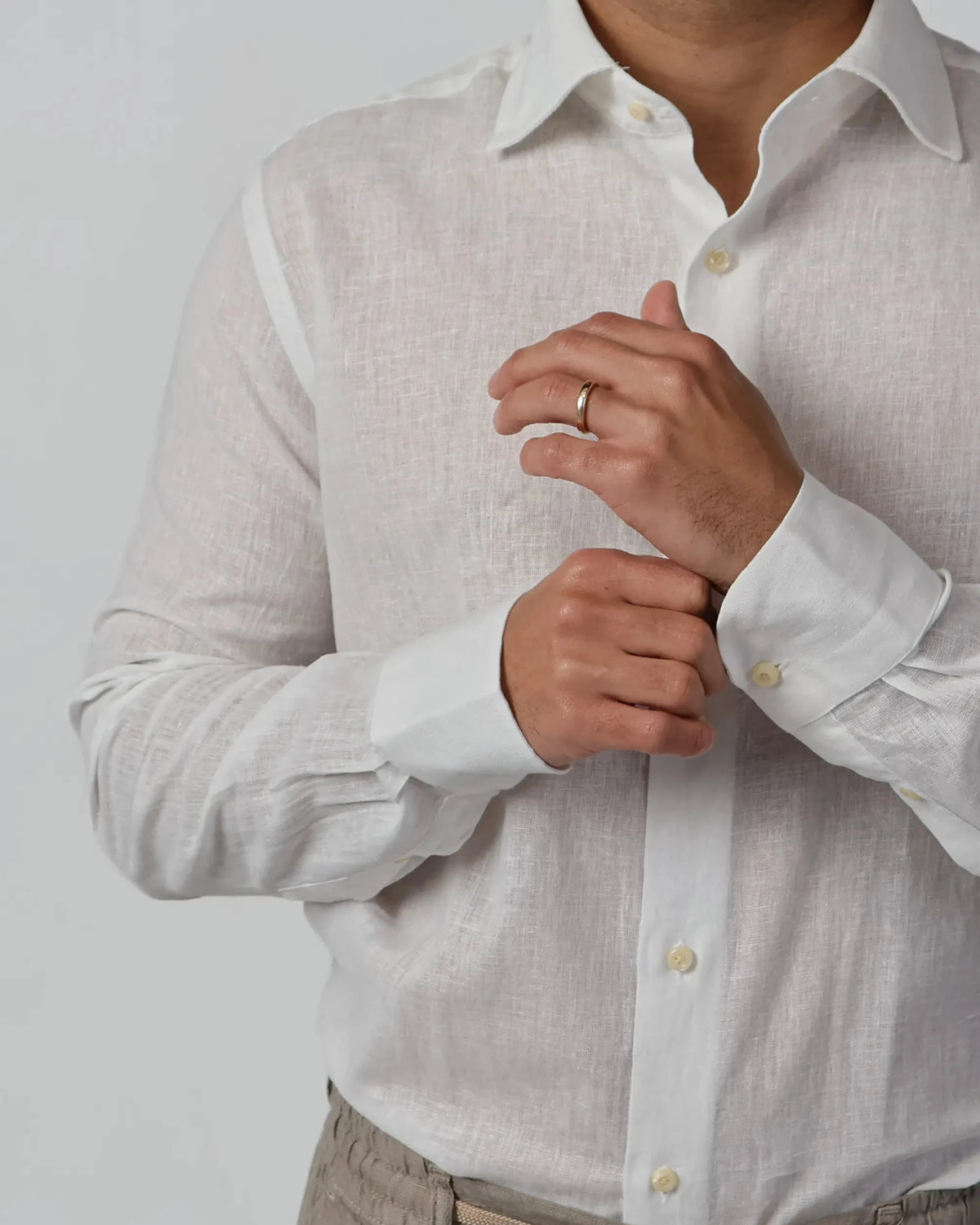 White cotton-linen shirt, classic collar, breathable weave – Fiftieth shirt, Aliverti