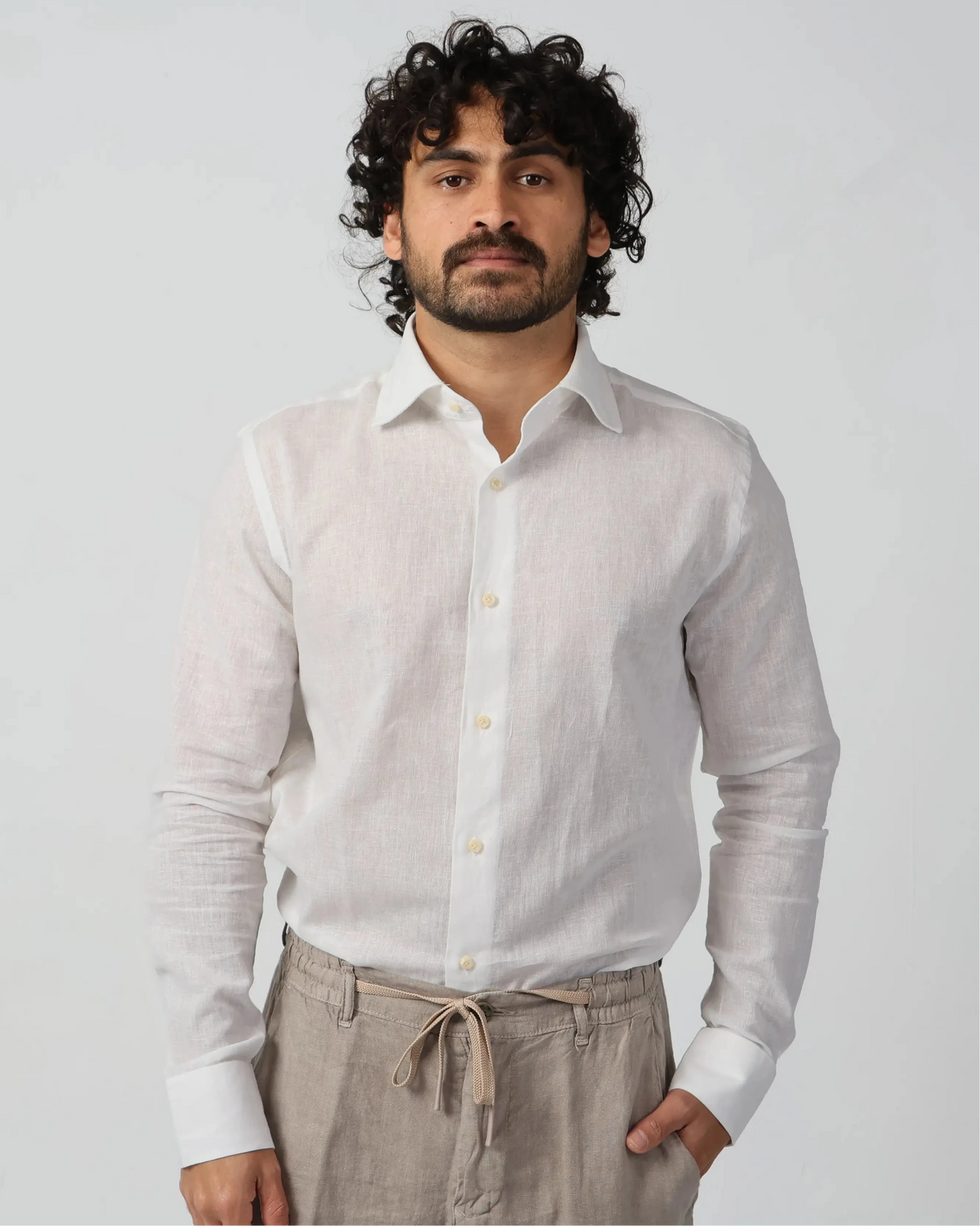 White cotton-linen shirt, classic collar, breathable weave – Fiftieth shirt, Aliverti