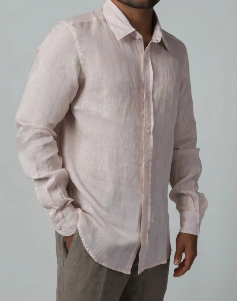 Blush pink 100% linen shirt, classic collar, button-down – Aliverti