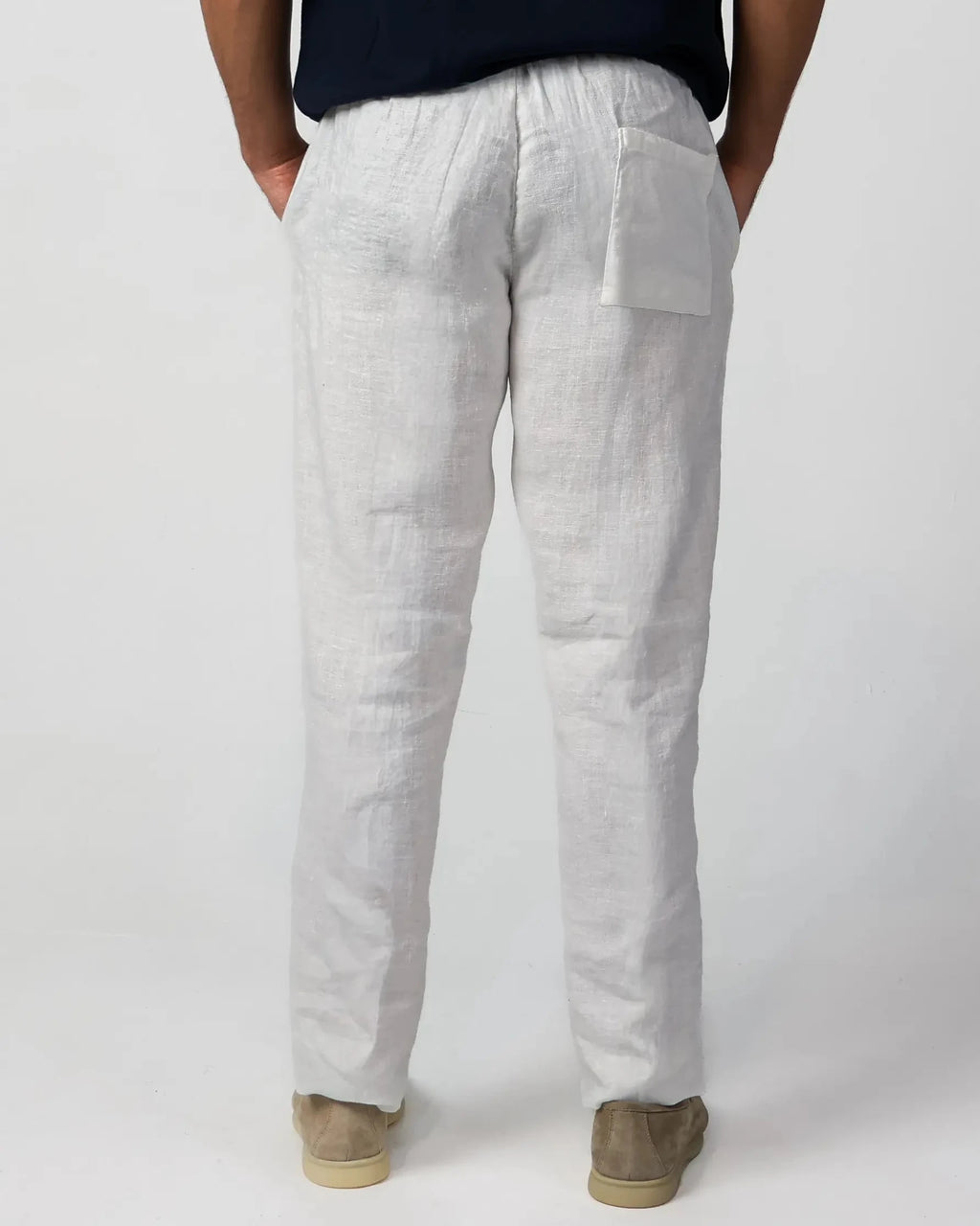 White 100% linen drawstring trousers, Amalfi by Aliverti, made in Italy.