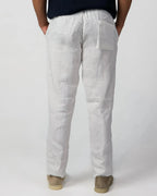White 100% linen drawstring trousers, Amalfi by Aliverti, made in Italy.