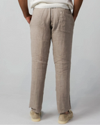 Beige 100% linen drawstring trousers, Amalfi by Aliverti, made in Italy.