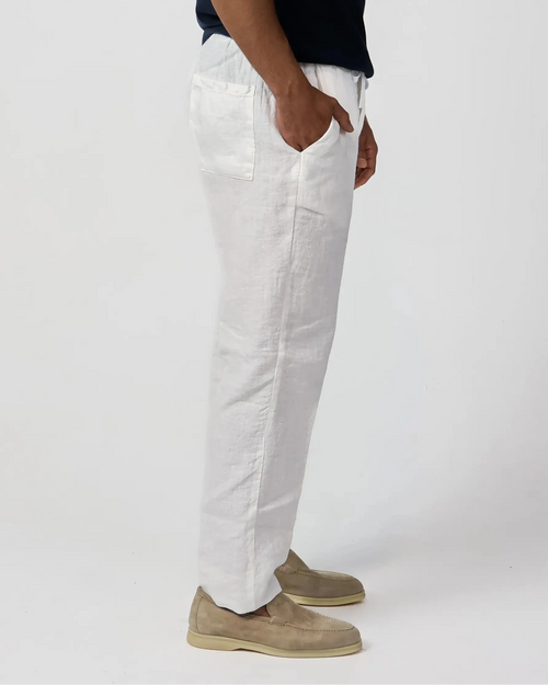 White 100% linen drawstring trousers, Amalfi by Aliverti, made in Italy.
