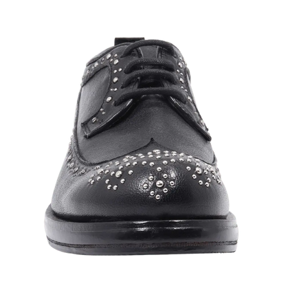 Womens' Derby Brogue with Studs in Calf Leather in Nero Black (JPD0828/7)