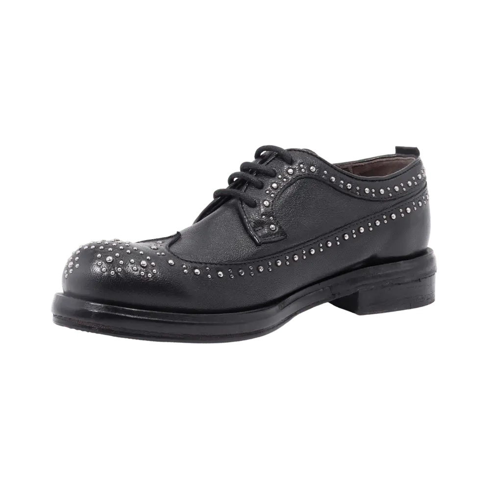 Womens' Derby Brogue with Studs in Calf Leather in Nero Black (JPD0828/7)