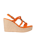 Ladies Italian Genuine Suede Leather Raffia Wedge Sandal in Arancio by Aliverti