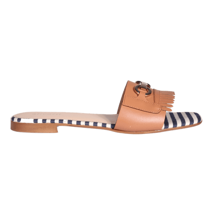 Ladies Italian Genuine Leather Striped Flat Sandal in Colonial by Aliverti