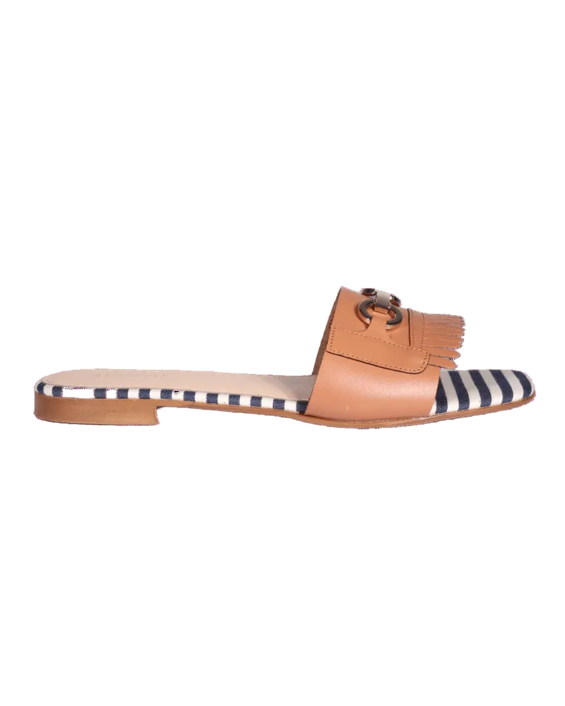 Ladies Italian Genuine Leather Striped Flat Sandal in Colonial by Aliverti