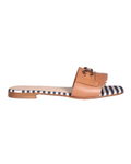 Ladies Italian Genuine Leather Striped Flat Sandal in Colonial by Aliverti