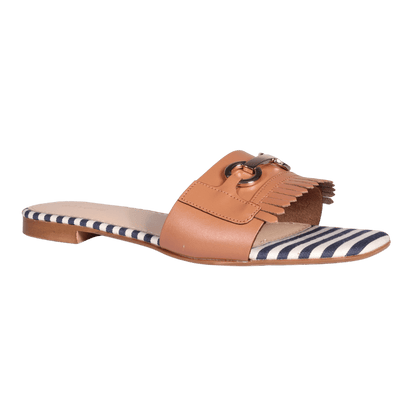 Ladies Italian Genuine Leather Striped Flat Sandal in Colonial by Aliverti