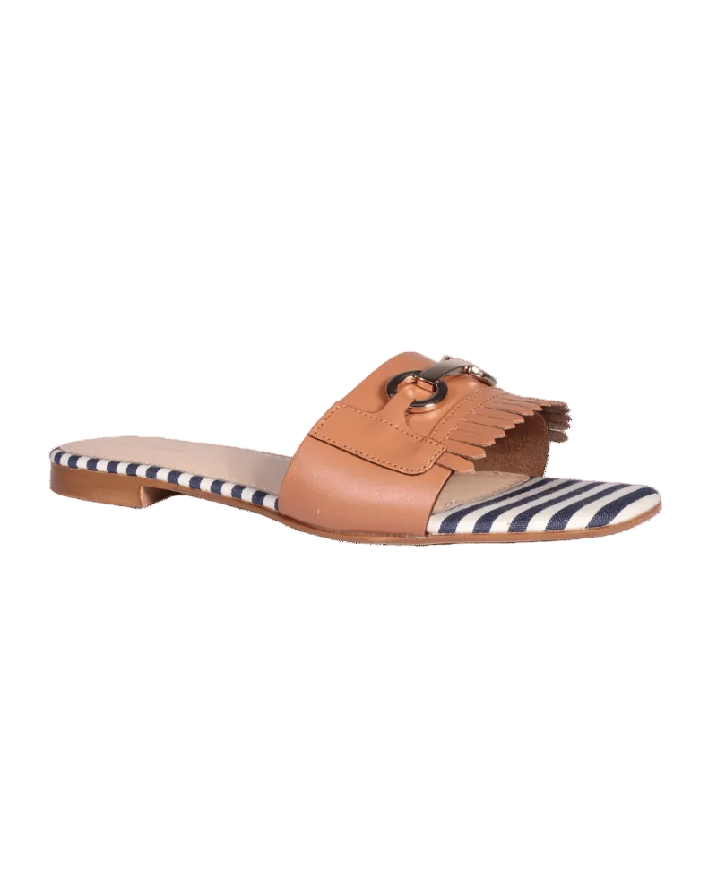 Ladies Italian Genuine Leather Striped Flat Sandal in Colonial by Aliverti